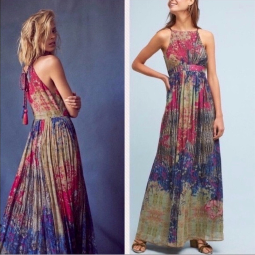 Anthropologie Bhanuni Floral Halter Maxi Dress in Multicolor
